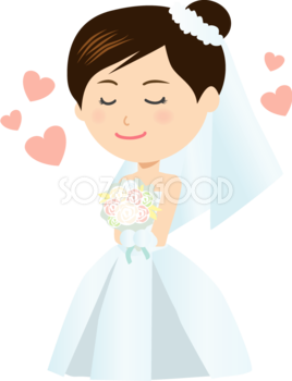 幸せそうな花嫁のドレス姿  無料イラスト