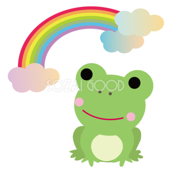 虹を見るかわいいカエル＿無料イラスト