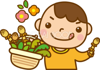 春の山菜をとる男の子のかわいい無料イラスト-春41531