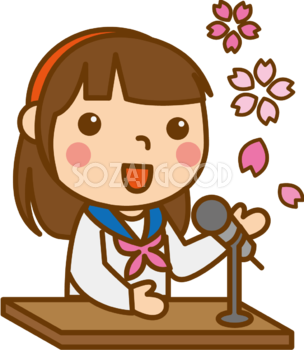 入学式のスピーチをする女の子のかわいい無料イラスト-春41583