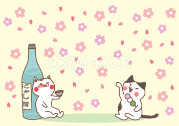 宴会猫の花見 無料イラスト／春の背景41947