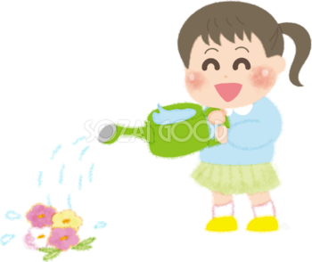 お花に水をあげる女の子の無料イラスト／幼稚園45652