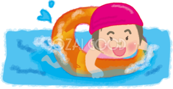 浮き輪で泳ぐかわいい女の子の無料イラスト／海プール46621