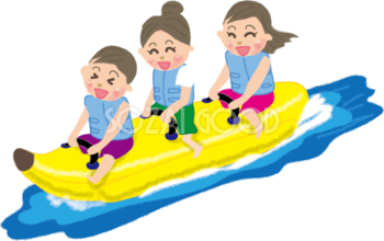 バナナボートに乗る女性たちの無料イラスト／海46789