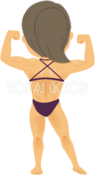 ボディビルダー女性が後ろを向き背中の筋肉をアピールの無料イラスト／運動50018