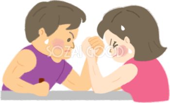 腕相撲（アームレスリング）をする男性と女性の無料イラスト／運動50107