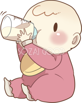赤ちゃんがミルクを飲んでいる  無料イラスト