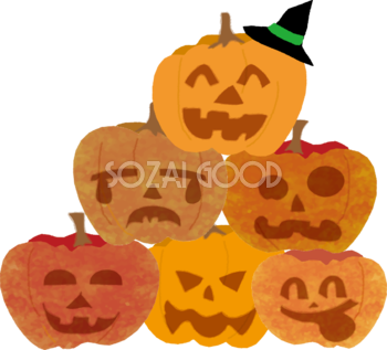 ハロウィンかぼちゃの顔（いろんな顔）無料イラスト54381