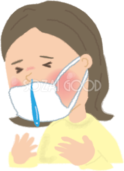 女性の鼻水がマスクから飛び出る無料イラスト60657