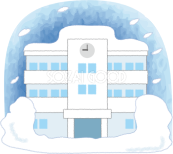 雪に埋もれる学校の無料イラスト61693