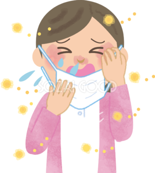 看護師の花粉症 無料イラスト(マスク くしゃみ 鼻水 目の痒み)62802