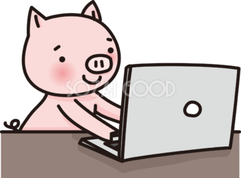 豚がパソコンで文字打ちするかわいい無料イラスト65890