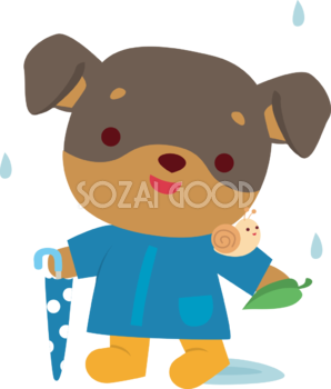 ミニチュア・ピンシャー(犬) 梅雨・傘 かわいい動物無料イラスト67530