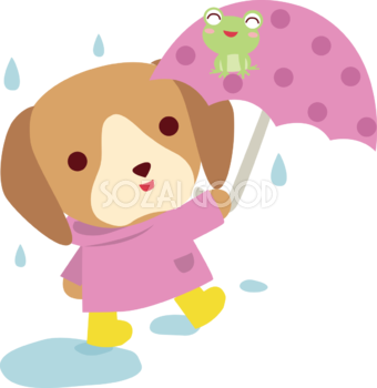 ビーグル(犬) 梅雨・傘 かわいい動物無料イラスト67542