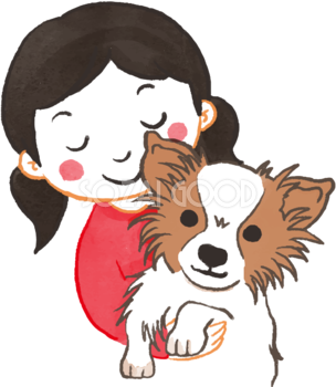 パピヨン(抱っこされる)かわいい犬の無料イラスト70583