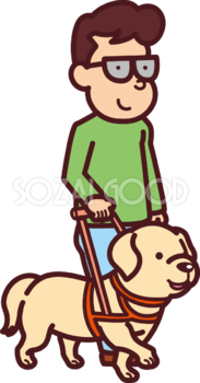 盲導犬のラブラドールレトリバーが活躍する無料イラスト72619