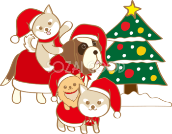 犬のかわいいクリスマス(ワンコたちのサンタクロース)無料イラスト80512
