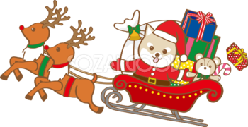 かわいいクリスマス(プレゼントを運ぶ柴犬サンタクロース)無料イラスト80538