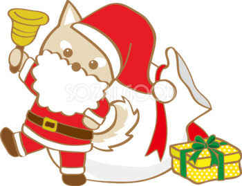 かわいいクリスマス(ベルを持つ柴犬サンタクロース)無料イラスト80583