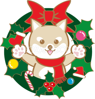 かわいいクリスマス(リースと柴犬)無料イラスト80590