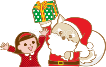 かわいいクリスマス(子供にプレゼントを渡す犬サンタクロース)無料イラスト80594