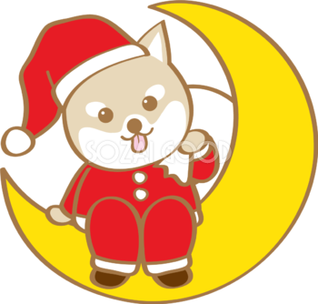 かわいいクリスマス(月に乗る柴犬サンタクロース)無料イラスト80595