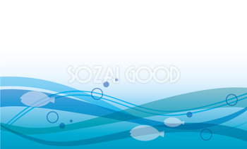 海メッセージカードデザイン_波と魚イラスト無料テンプレート80891
