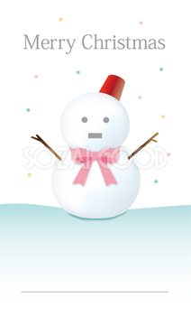 かわいいクリスマスメッセージカードデザイン_リボン雪だるまイラスト無料テンプレート81066