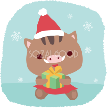 イノシシ サンタクロースのクリスマスかわいい動物無料イラスト81152