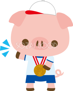 豚の体育祭(銅メダル)動物無料イラスト81262