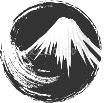 白黒 富士山(筆サークル)背景無料イラスト81617