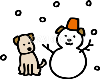 犬の形の雪だるまを見つめる犬かわいい2018戌年無料イラスト81691