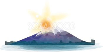 朝日と富士山シルエット 無料イラスト82676