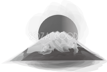 白黒 富士山と日の出 無料イラスト82715
