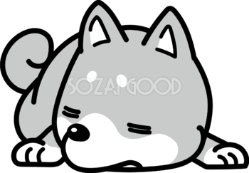 爆睡 かわいい白黒の犬イラスト(無料)82870