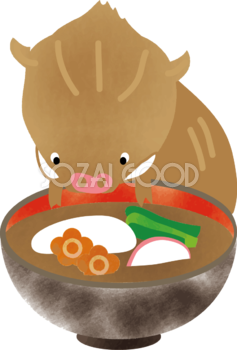 お雑煮とイノシシ-おしゃれかわいい2019亥年の無料イラスト83047