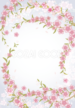 和風桜の縦フレーム枠の背景 無料背景イラスト83128