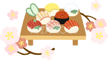 かわいい桜とお寿司で日本をイメージイラスト無料(フリー)83368