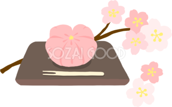 かわいい満開の桜と生菓子(和菓子)イラスト無料(フリー)83380