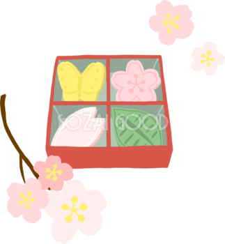 かわいい満開の桜と和三盆(和菓子)イラスト無料(フリー)83382