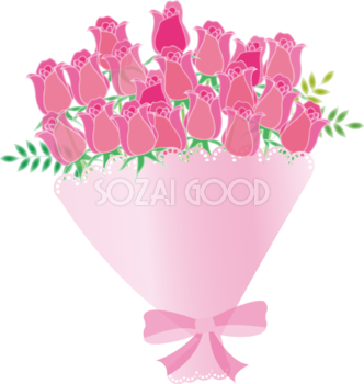 ピンクのチューリップがたくさん束ねられた花束フリー無料イラスト83390