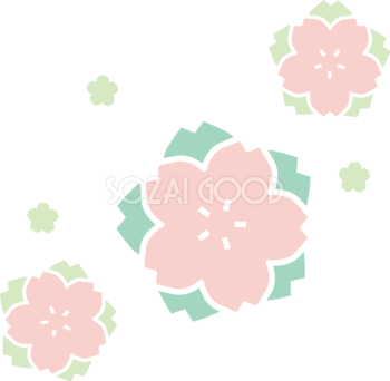 淡いピンクと緑の桜の模様イラスト・ワンポイント(フリー)無料83425