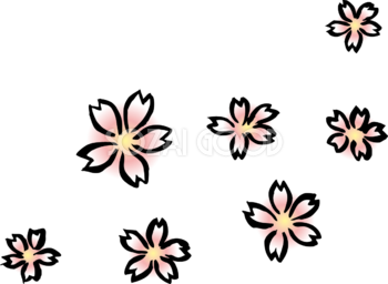 たくさんの桜の花 和風(筆 墨)桜の無料フリーイラスト83486