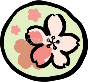 円の中に桜の花とシルエットの桜 和風(筆 墨)桜の無料フリーイラスト83491