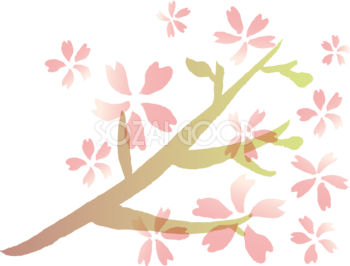 透け感のあるグラデーションの桜の枝 和風(筆 墨)桜の無料フリーイラスト83502