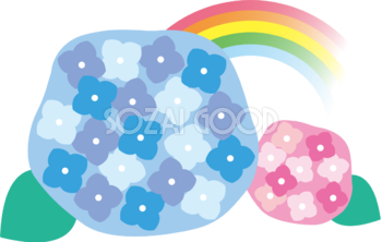 青とピンクのかわいい紫陽花と虹イラスト無料フリー83750