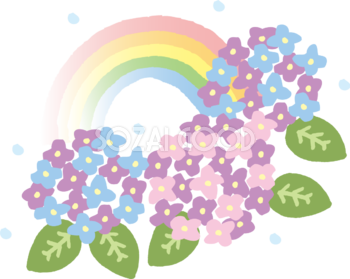 虹と3つのかわいい紫陽花イラスト無料フリー83755