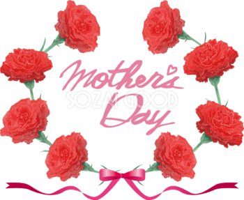 フレーム枠カーネーションイラストで囲まれたロゴ文字「mother's Day」83761