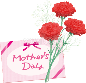母の日にリボン手紙にロゴ文字「Mother's Day」カーネーションイラスト83776