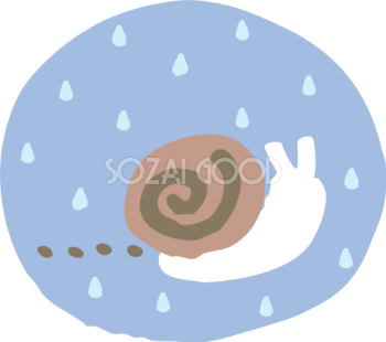 円の中にカタツムリ(でんでん虫)と雨 のかわいい梅雨の無料フリーイラスト83838